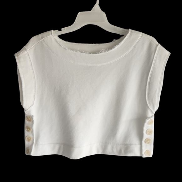 Anthropologie Drop Shoulder Crop Top Ivory Size Small - Picture 5 of 16